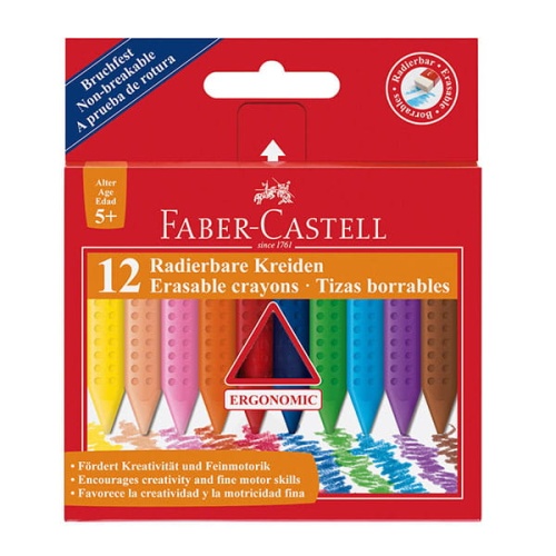 Kredki woskowe trójkatne FABER-CASTELL 12 kol. - wymazywalne