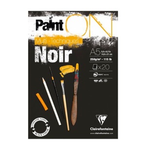 Blok malarski uniwersalny Clairefontaine Paint On Multi -Techniques Noir - 250g, A5, 20akr.
