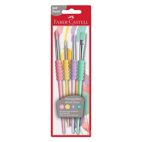 Zestaw pędzli szkolnych Faber Castell z miękkimi uchwytami - 4 sztuki - pastelowe kolory