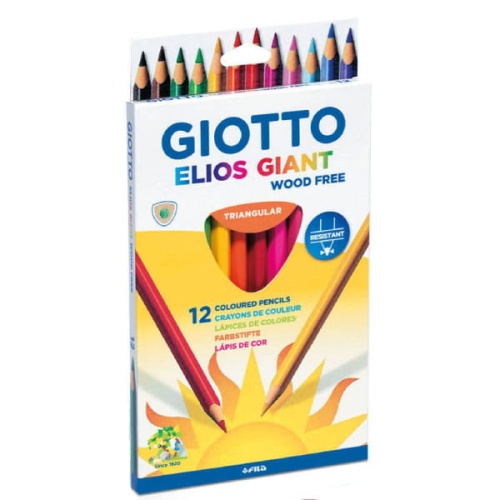 Kredki bezdrzewne trójkątne, grube GIOTTO ELIOS GIANT - 12 kolorów