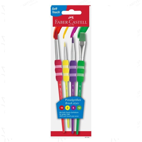 Zestaw pędzli szkolnych Faber Castell z miękkimi uchwytami - 4 sztuki - standardowe kolory.jpg