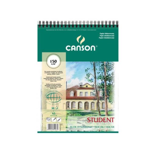 Blok rysunkowy Canson Student fakturowany - 150g, 30ark, A5, na spirali