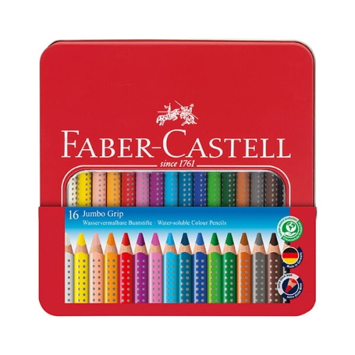 Kredki ołówkowe FABER-CASTELL JUMBO GRIP 16 kolorów - metalowe opakowanie.jpg