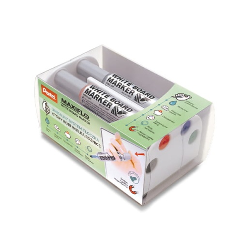 Zestaw markerów suchościeralnych Pentel MAXIFLO z magnetyczną gąbką - 4kol..jpg