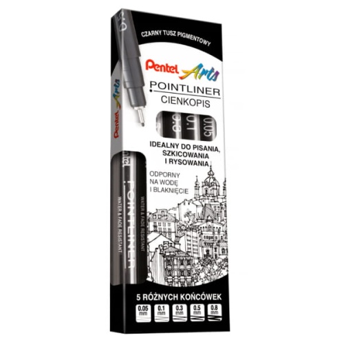 Zestaw cienkopisów Pentel Arts Pointliner - 5 rozmiarów