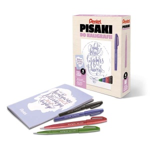Zestaw do kaligafii i liternictwa Pentel - 4 kol. brushy + zeszyt ćwiczeń